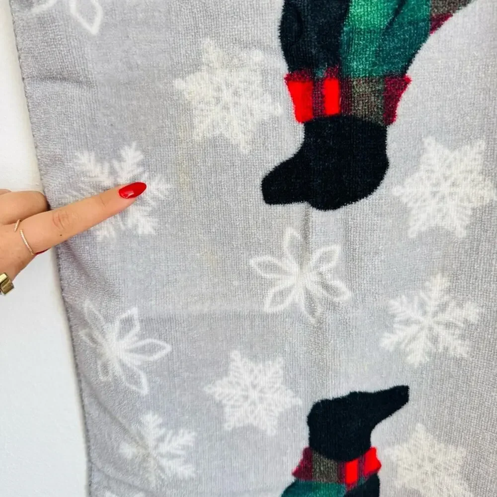 2 Cherry Red White Plaid Deer Grey Gray Dog Scarf Print Christmas Hand Towel Set